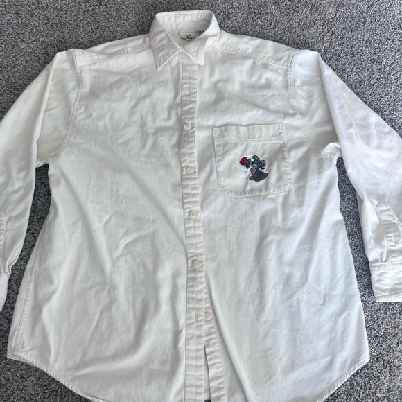 Vintage Disney Store Lady & The Tramp Ivory Button Down Embroidered Shirt Large - Picture 1 of 11